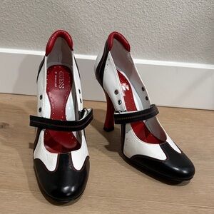 Guess Black, White, and Red Heels